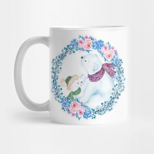 Cute Polar Bears with a Floral Wreath Mug